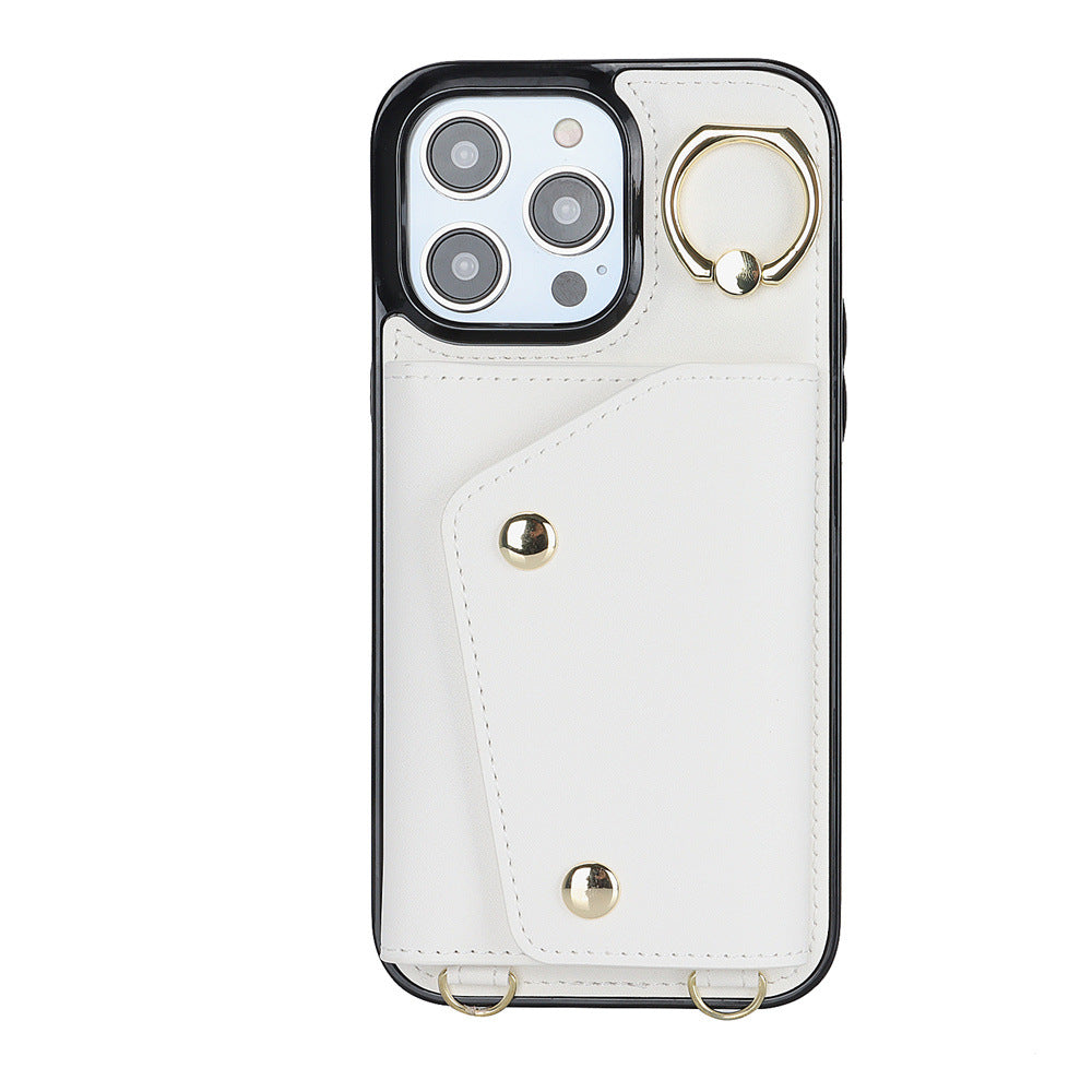 Luxurious Leather Card Holder Anti-fall Protective iPhone Case With Lanyard - Mycasety Mycasety