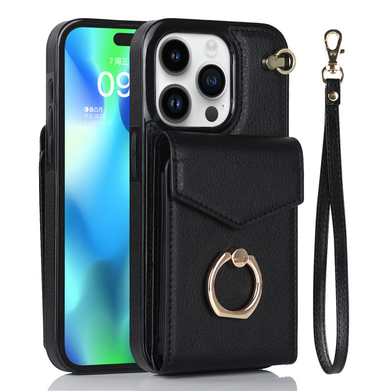 Luxurious Leather Card Holder Anti-fall Protective iPhone Case With Wrist Strap - Mycasety Mycasety