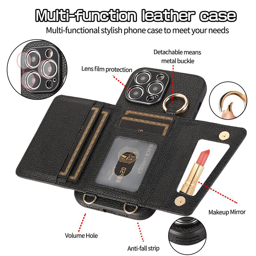 Luxurious Leather Card Holder Anti-fall Protective iPhone Case With Lanyard - Mycasety Mycasety