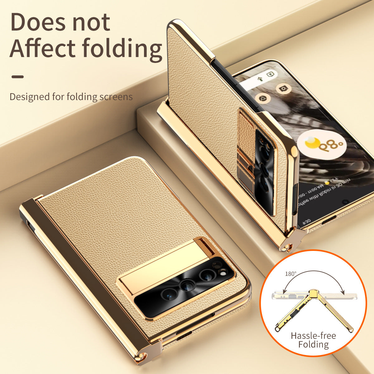 Electroplated Leather Google Pixel Fold Case with Dual Hinge Protective Screen Protector and Hidden Kickstand Pen Slot Free Stylus - Mycasety Mycasety