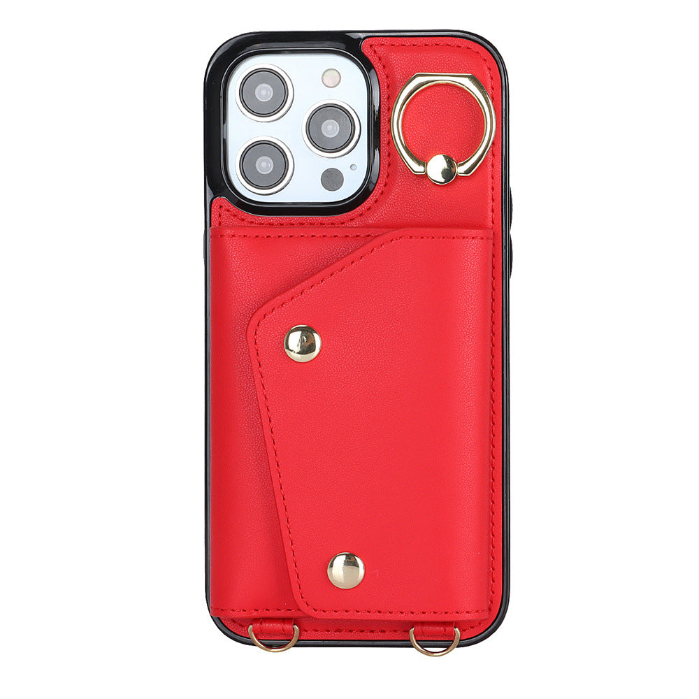 Luxurious Leather Card Holder Anti-fall Protective iPhone Case With Lanyard - Mycasety Mycasety
