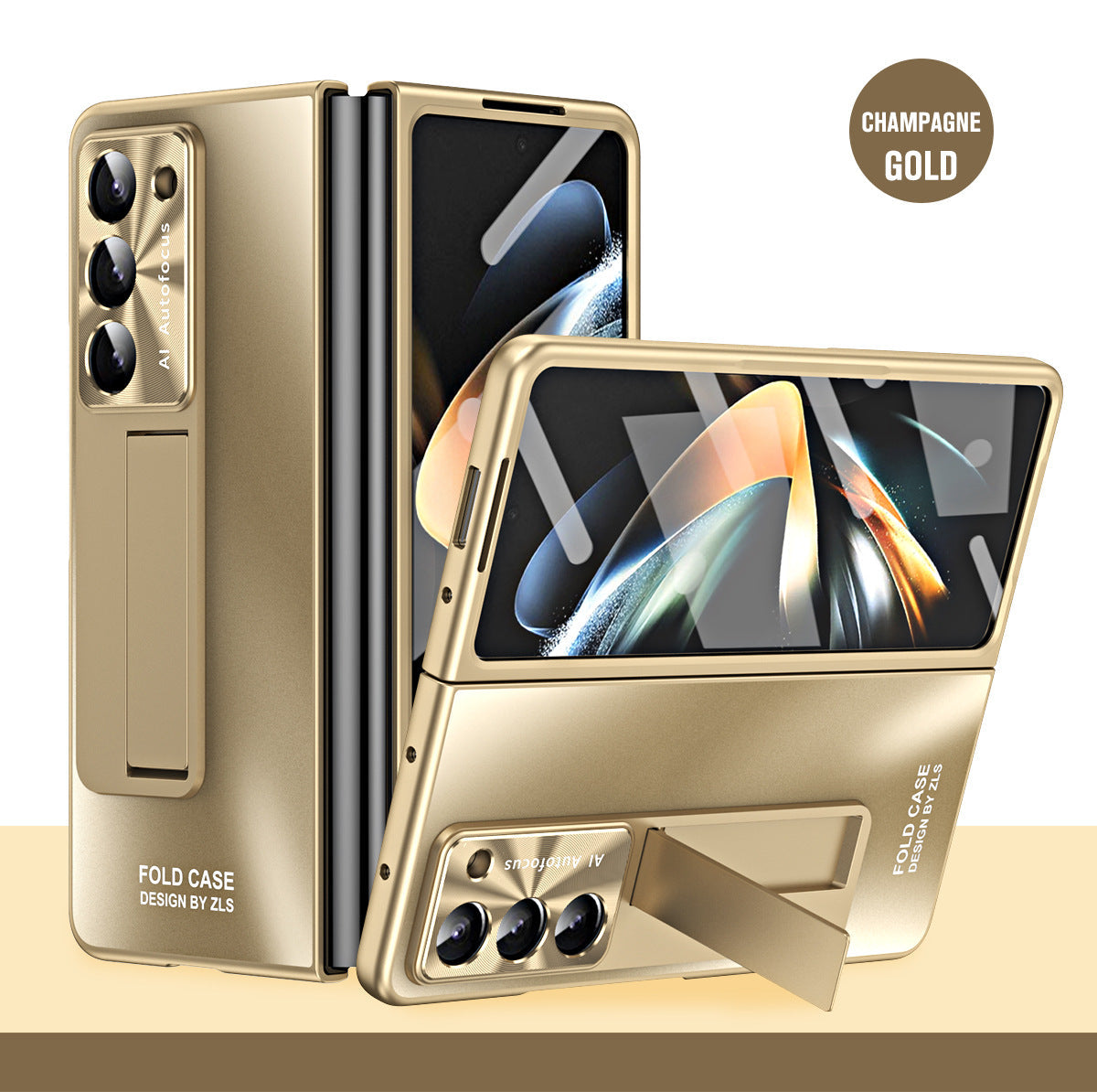 Plating Galaxy Z Fold5 Case with Front Screen Protector & Hidden Stand - mycasety2023 Mycasety