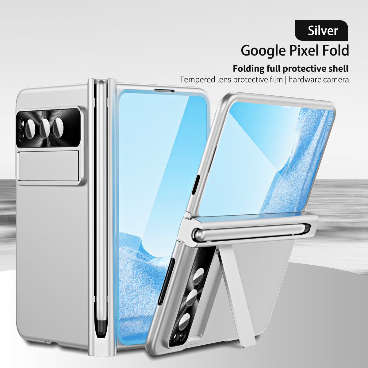 Slim Anodized Google Pixel Fold Case with Hinge Protective Screen Protector Pen Slot and Stylus - mycasety2023 Mycasety