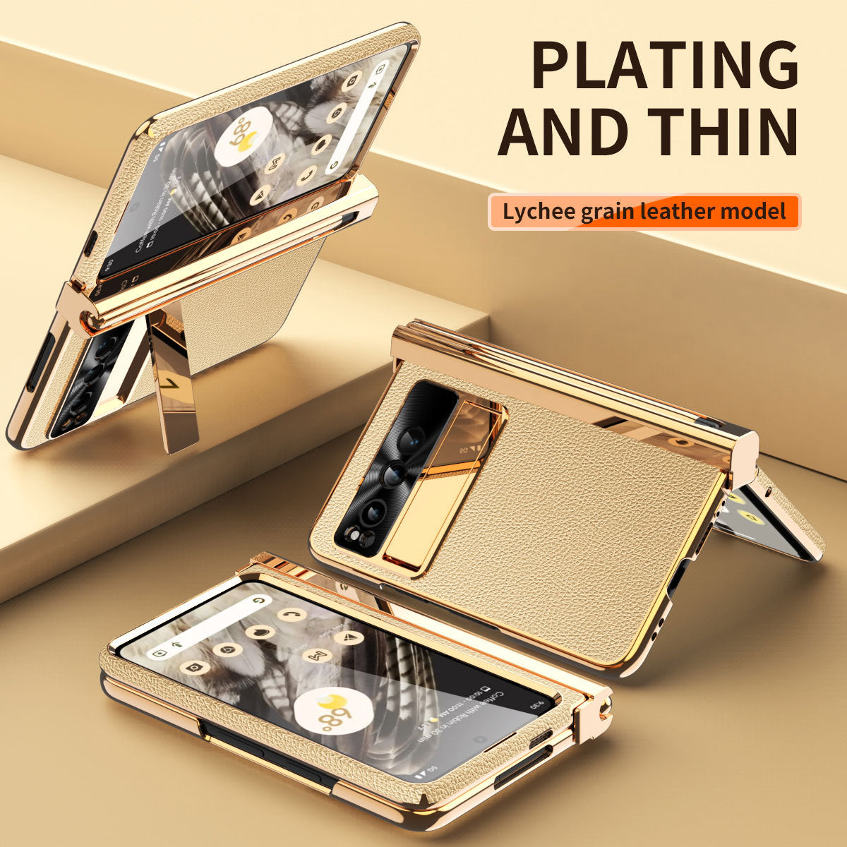 Electroplated Leather Google Pixel Fold Case with Dual Hinge Protective Screen Protector and Hidden Kickstand Pen Slot Free Stylus - Mycasety Mycasety