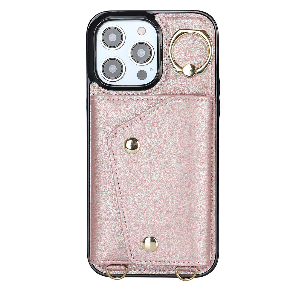 Luxurious Leather Card Holder Anti-fall Protective iPhone Case With Lanyard - Mycasety Mycasety