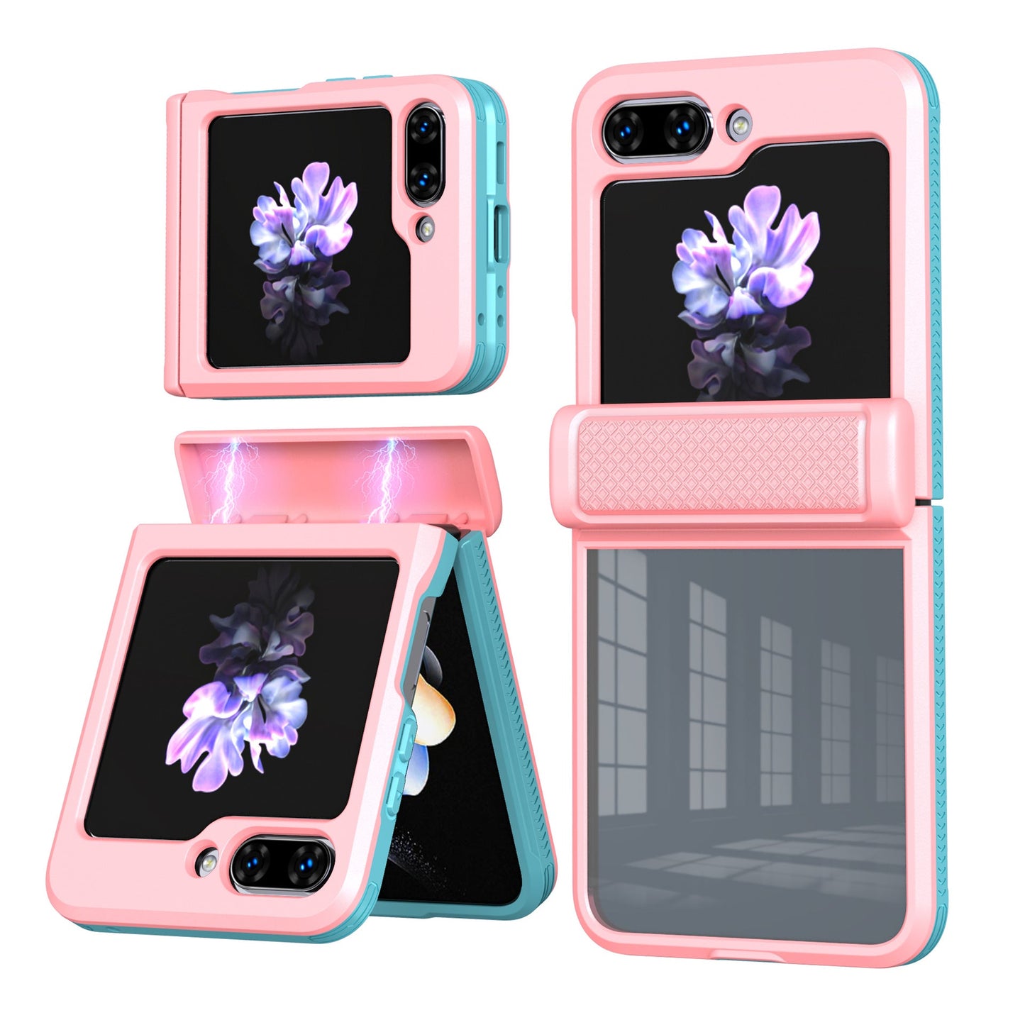 Samsung Z Flip 5 Case With Clear Tempered Glass Film And Magnetic Spring Hinge - mycasety2023 Mycasety