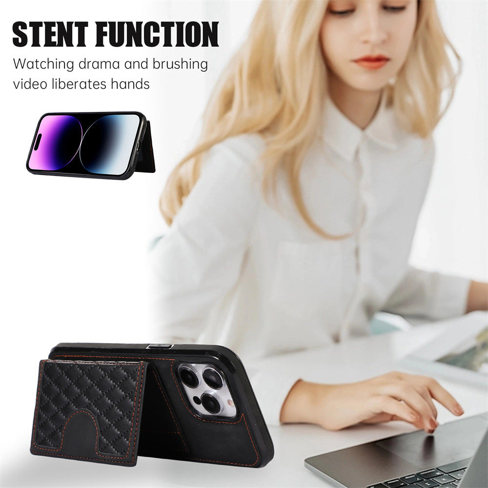 Luxurious Leather Card Holder Anti-fall Protective iPhone Case With Lanyard - Mycasety Mycasety