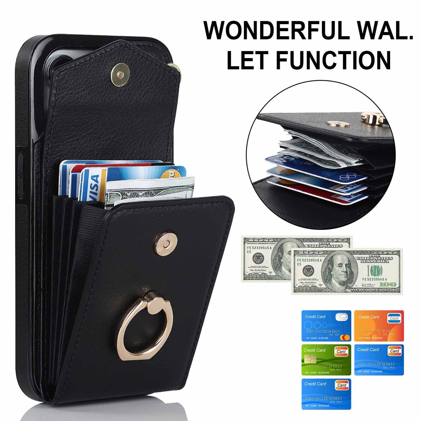 Luxurious Leather Card Holder Anti-fall Protective iPhone Case With Wrist Strap - Mycasety Mycasety