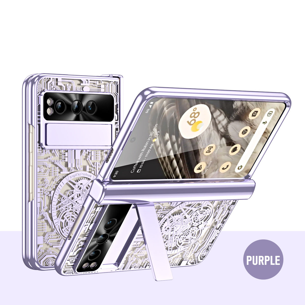 Electroplating Transparent Google Pixel Fold Case All-inclusive Drop-resistantCase with Hinge Protection Aand Kick-stand - Mycasety Mycasety