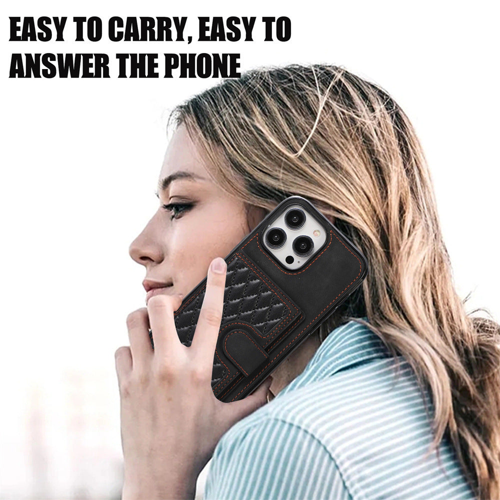 Luxurious Leather Card Holder Anti-fall Protective iPhone Case With Lanyard - Mycasety Mycasety