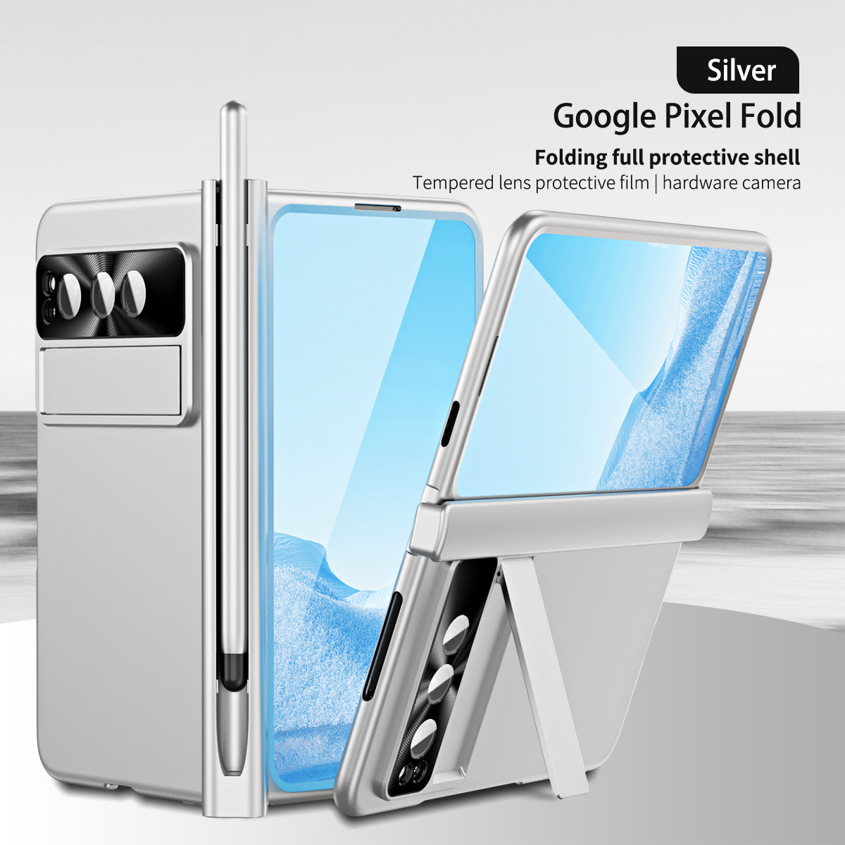 Google Pixel Fold Shell All-inclusive Protection Case With Double Pen Slot Hinge and Front Screen Protector - Mycasety Mycasety