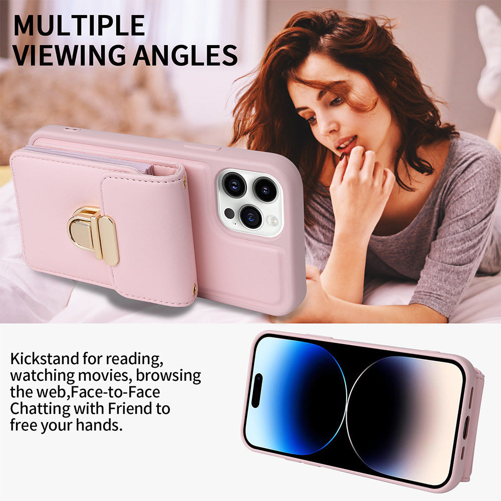 Luxurious Leather Card Holder Anti-fall Protective iPhone Case With Lanyard - Mycasety Mycasety