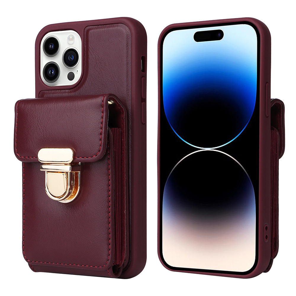 Luxurious Leather Card Holder Anti-fall Protective iPhone Case With Lanyard - Mycasety Mycasety