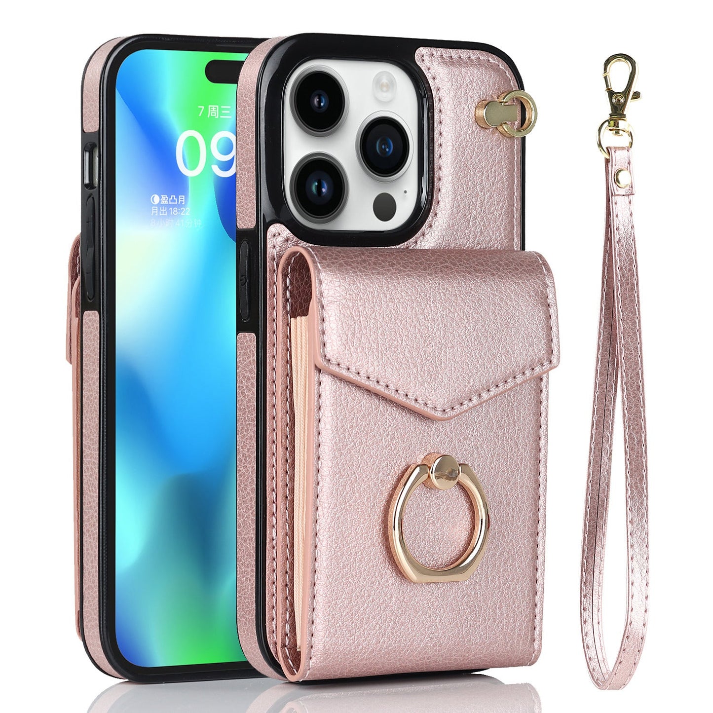 Luxurious Leather Card Holder Anti-fall Protective iPhone Case With Wrist Strap - Mycasety Mycasety