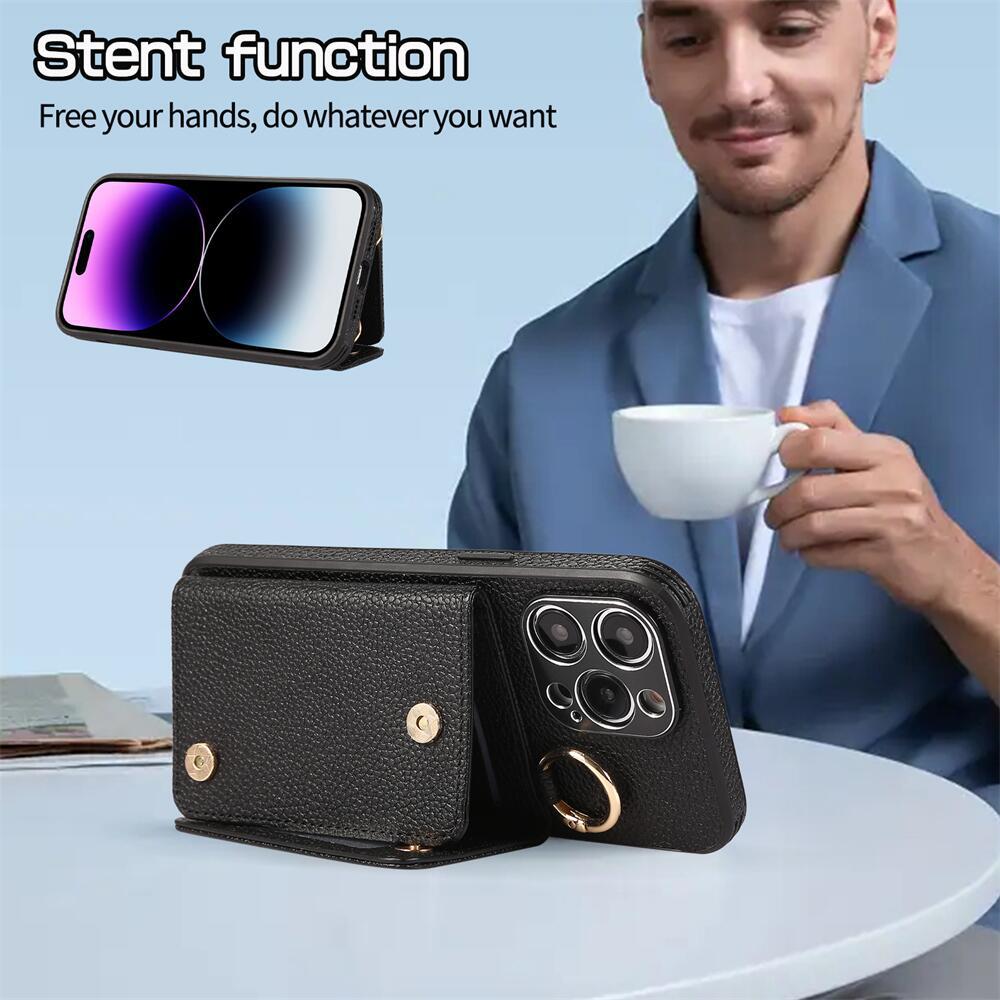Luxurious Leather Card Holder Anti-fall Protective iPhone Case With Lanyard - Mycasety Mycasety