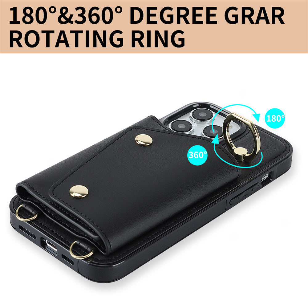 Luxurious Leather Card Holder Anti-fall Protective iPhone Case With Lanyard - Mycasety Mycasety