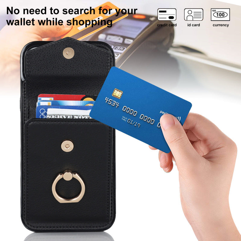 Luxurious Leather Card Holder Anti-fall Protective iPhone Case With Wrist Strap - Mycasety Mycasety