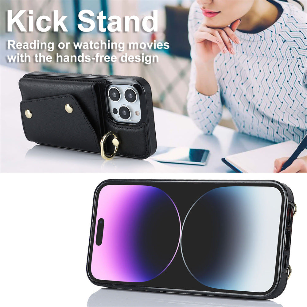 Luxurious Leather Card Holder Anti-fall Protective iPhone Case With Lanyard - Mycasety Mycasety