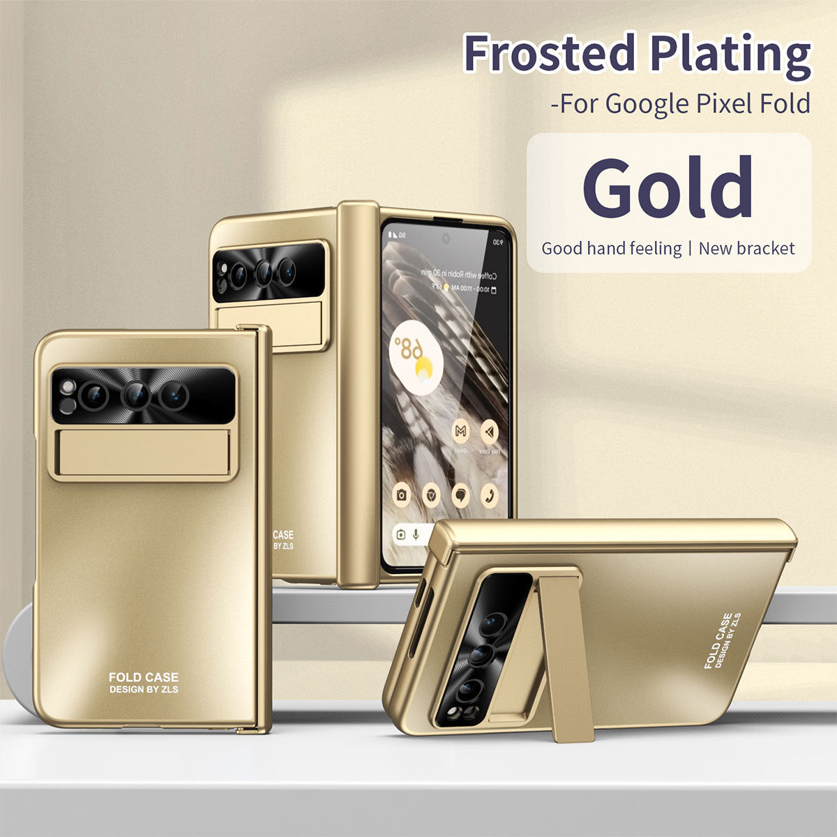 Frosted Plating Google Pixel Fold Case with Hinge Protector Screen Protector and Hidden Kickstand - Mycasety Mycasety