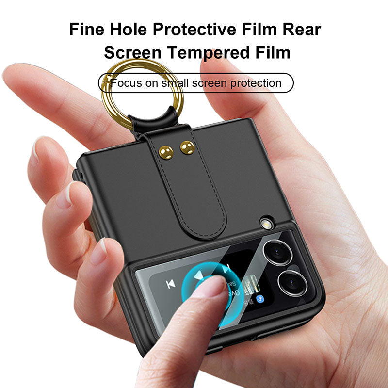 Original Back Screen Glass Matte Hard Cover With Finger-Ring For Samsung Z Flip4 Flip3 5G - Mycasety Mycasety