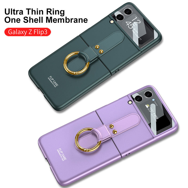Original Back Screen Glass Matte Hard Cover With Finger-Ring For Samsung Z Flip4 Flip3 5G - Mycasety Mycasety