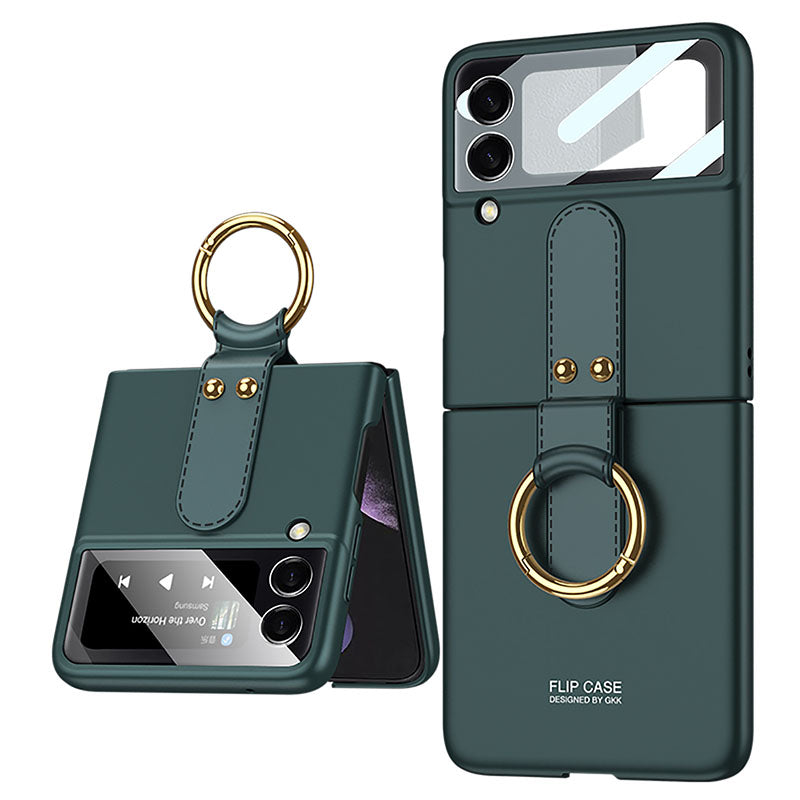 Original Back Screen Glass Matte Hard Cover With Finger-Ring For Samsung Z Flip4 Flip3 5G - Mycasety Mycasety