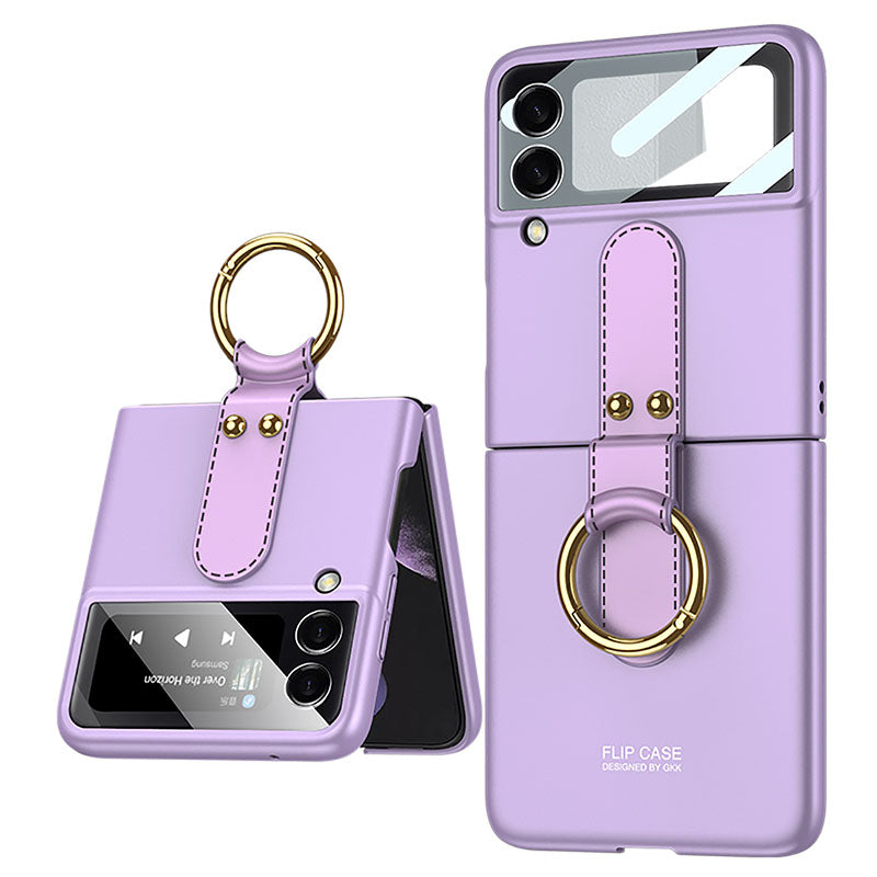 Original Back Screen Glass Matte Hard Cover With Finger-Ring For Samsung Z Flip4 Flip3 5G - Mycasety Mycasety