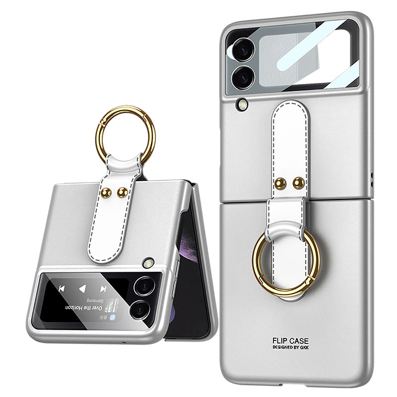 Original Back Screen Glass Matte Hard Cover With Finger-Ring For Samsung Z Flip4 Flip3 5G - Mycasety Mycasety