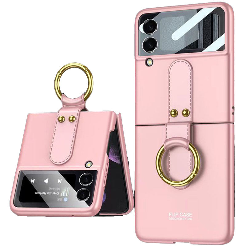 Original Back Screen Glass Matte Hard Cover With Finger-Ring For Samsung Z Flip4 Flip3 5G - Mycasety Mycasety