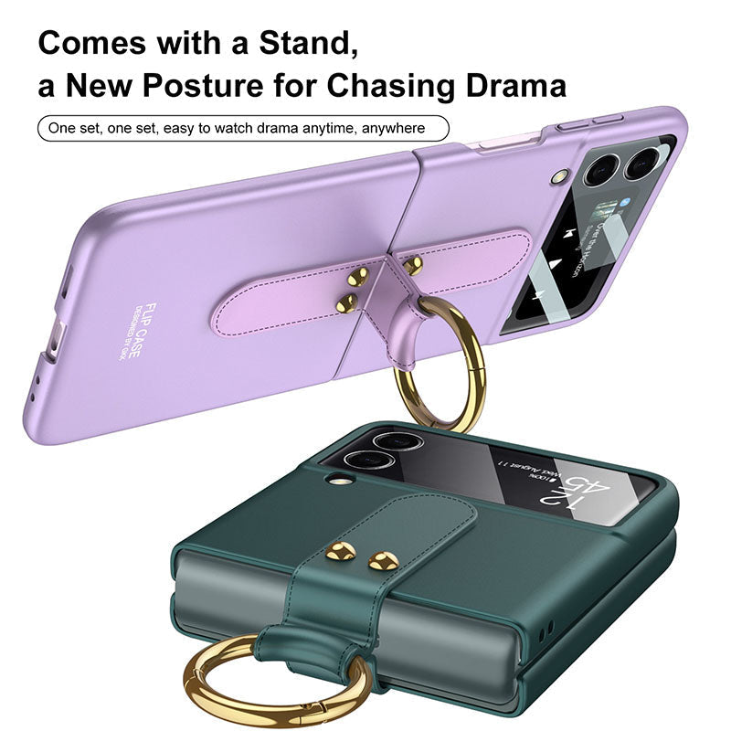 Original Back Screen Glass Matte Hard Cover With Finger-Ring For Samsung Z Flip4 Flip3 5G - Mycasety Mycasety