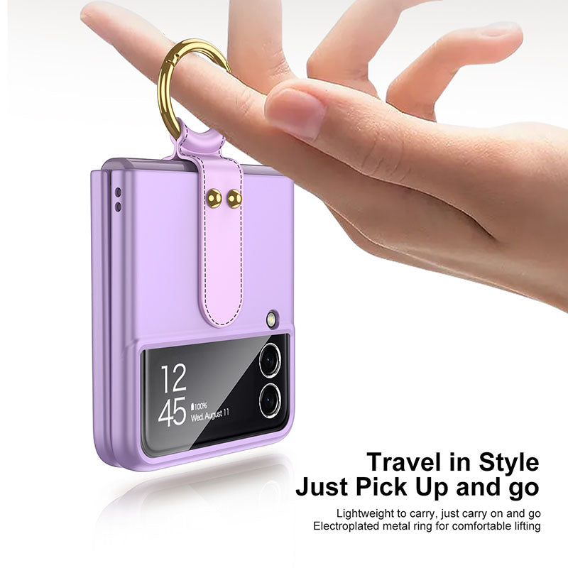 Original Back Screen Glass Matte Hard Cover With Finger-Ring For Samsung Z Flip4 Flip3 5G - Mycasety Mycasety
