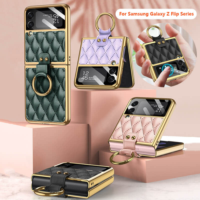 Luxury Leather Electroplating Diamond Protective Cover For Samsung Galaxy Z Flip4 Flip3 5G - Mycasety Mycasety