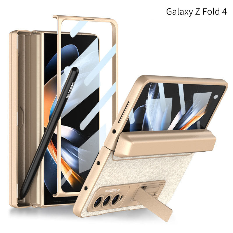 Full Protect Magnetic Hinge Case For Galaxy Z Fold4 5G With Made-in S Pen Slot & Tempered Film Stand - Mycasety Mycasety