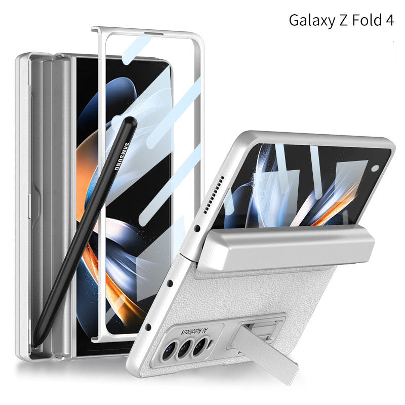 Full Protect Magnetic Hinge Case For Galaxy Z Fold4 5G With Made-in S Pen Slot & Tempered Film Stand - Mycasety Mycasety