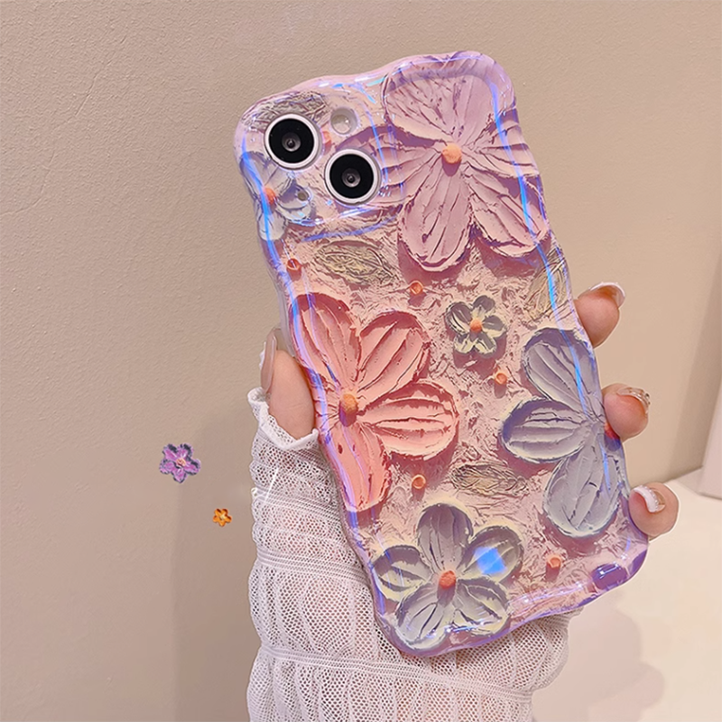 High Quality Blue Light Flower iPhone Case With Lanyard - Mycasety Mycasety