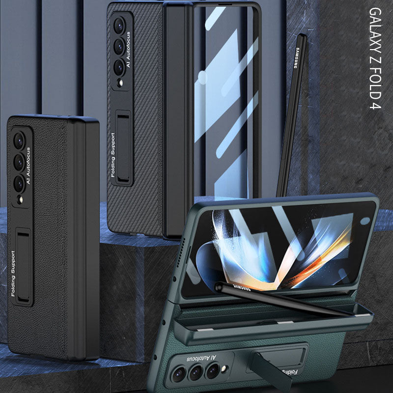 Full Protect Magnetic Hinge Case For Galaxy Z Fold4 5G With Made-in S Pen Slot & Tempered Film Stand - Mycasety Mycasety