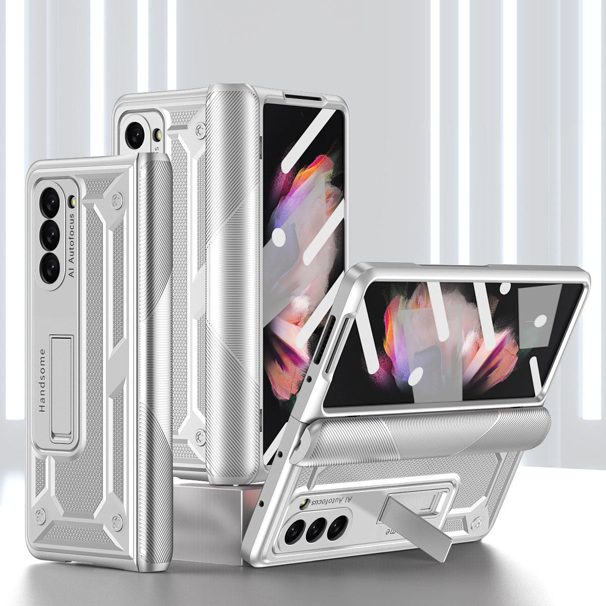 360 All Inclusive Samasung Galaxy Z Fold5 Fold4 Fold3 Case With Hinge Lid & Kick-stand - Mycasety Mycasety
