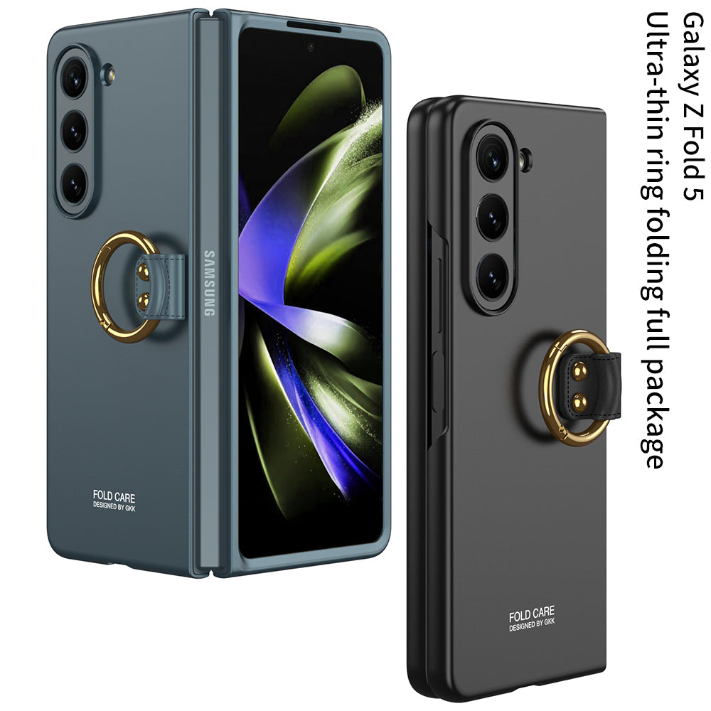 Electroplated Slim Samsung Galaxy Z Fold 5 Case with Front Screen Tempered Glass Protector & Ring - Mycasety Mycasety