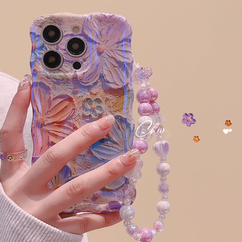 High Quality Blue Light Flower iPhone Case With Lanyard - Mycasety Mycasety