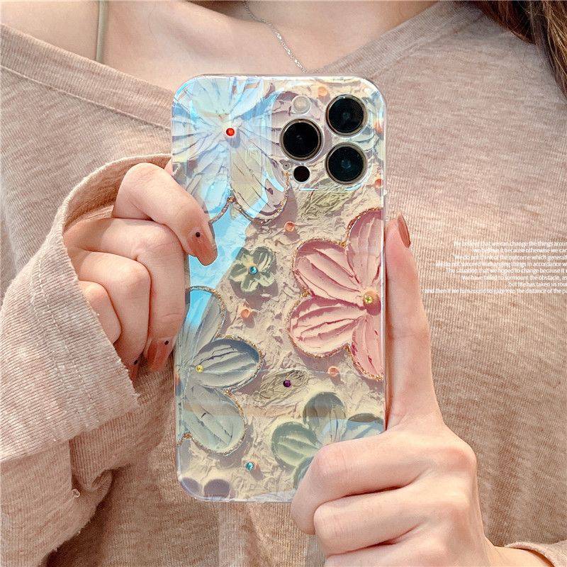 Oil Painting Flower iPhone Series Phone Case Blu Ray / iPhone 11 Oil Painting Flower iPhone Series Phone Case Blu Ray / iPhone 11