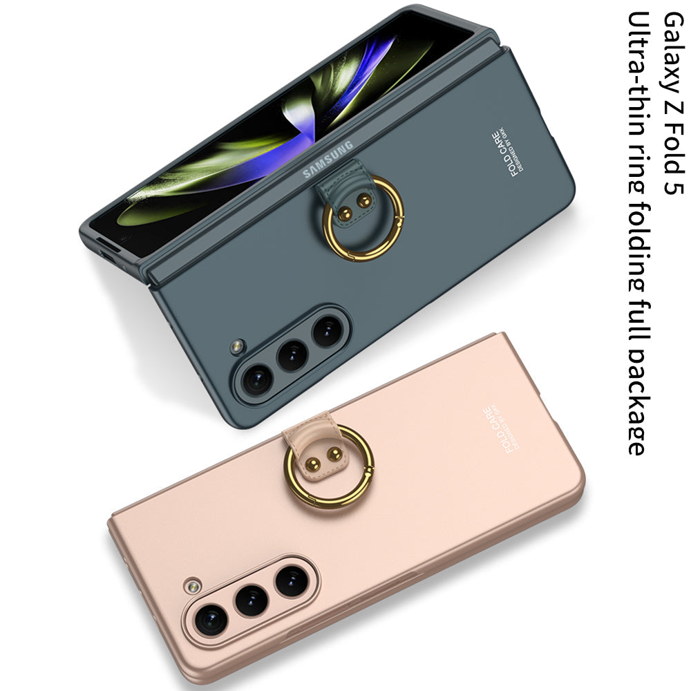 Electroplated Slim Samsung Galaxy Z Fold 5 Case with Front Screen Tempered Glass Protector & Ring - Mycasety Mycasety
