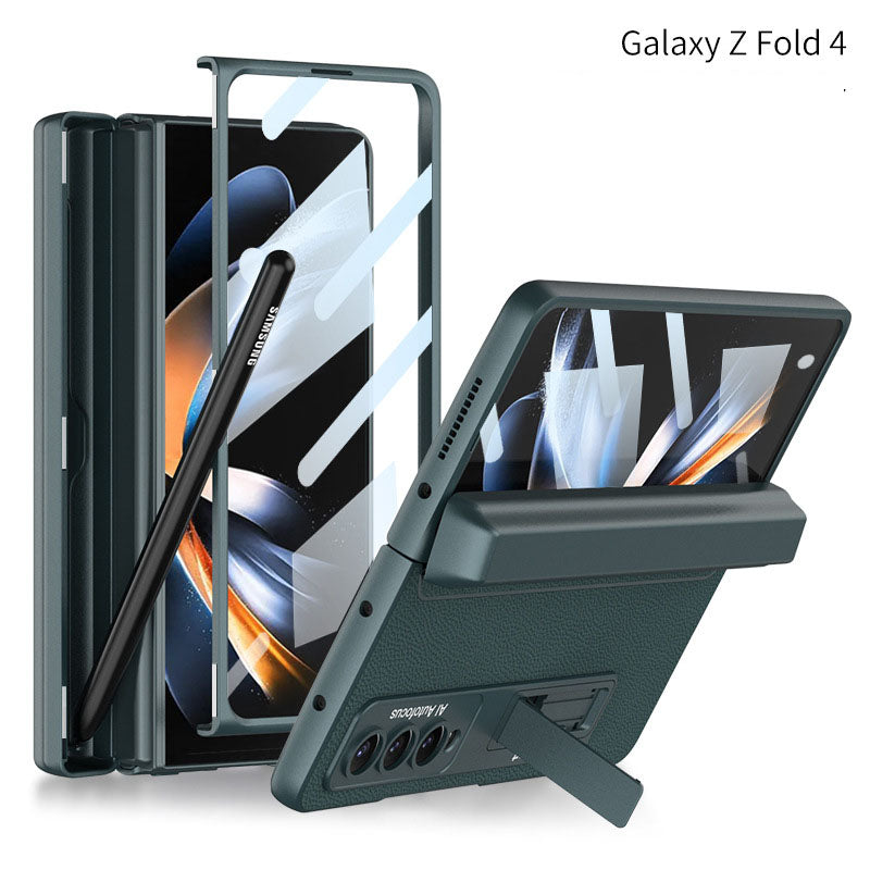 Full Protect Magnetic Hinge Case For Galaxy Z Fold4 5G With Made-in S Pen Slot & Tempered Film Stand - Mycasety Mycasety