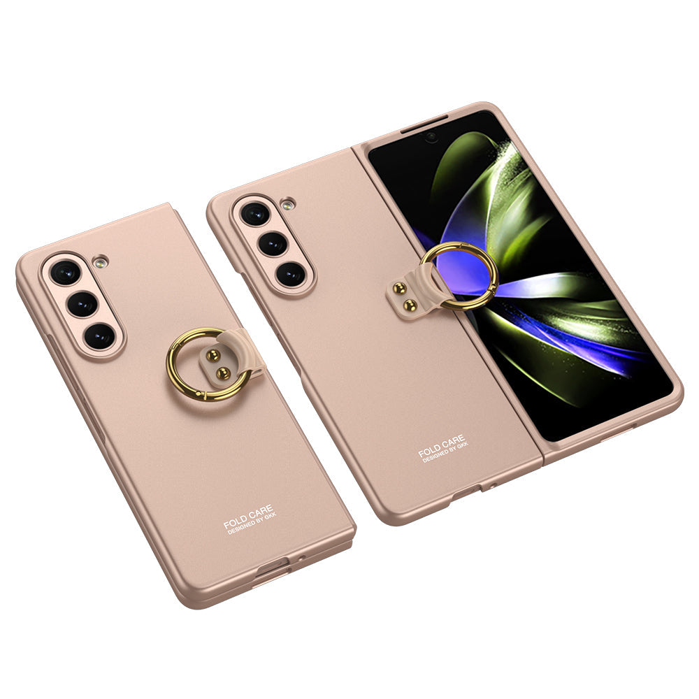 Electroplated Slim Samsung Galaxy Z Fold 5 Case with Front Screen Tempered Glass Protector & Ring - Mycasety Mycasety