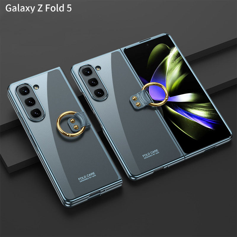 Electroplated Phantom Galaxy Z Fold 5 Case with Front Screen Tempered Glass Protector & Ring - Mycasety Mycasety