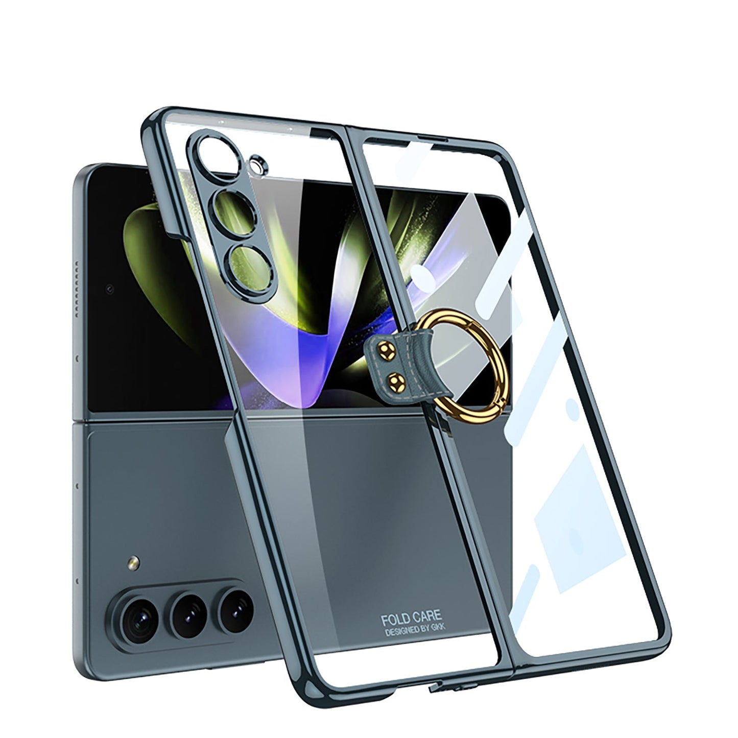 Transparent Samsung Galaxy Z Fold5 Plated Phantom Case with Exclusive Ring - Mycasety Mycasety