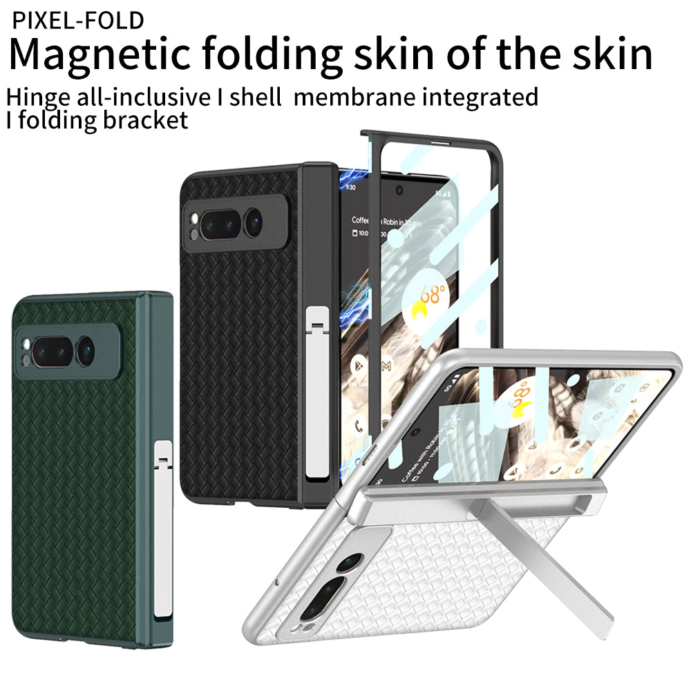 Magnetic All-inclusive Woven Pattern Case With Tempered Film For Google Pixel Fold With Damped Folding Bracket - mycasety2023 Mycasety