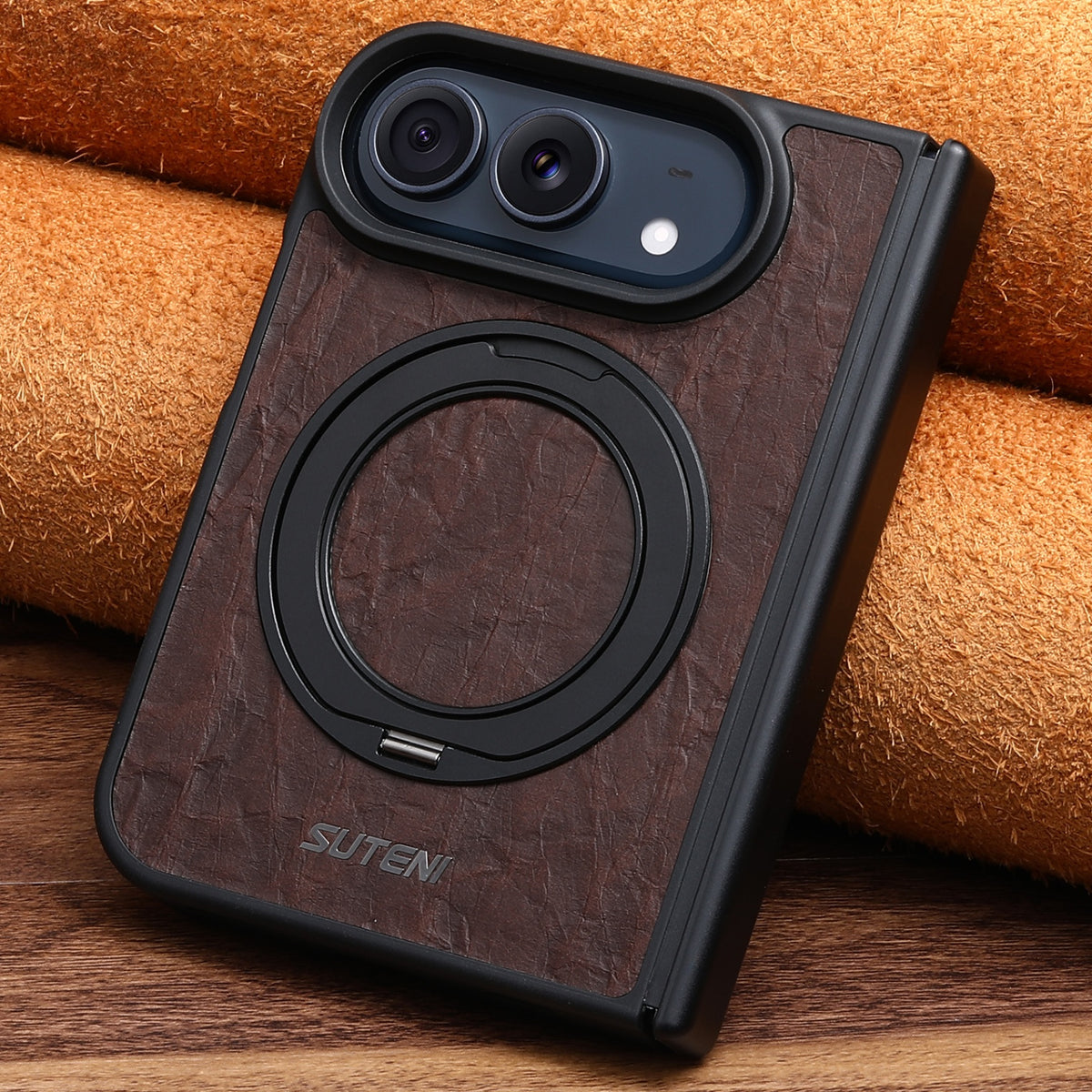 iPhone Duo | Vintage Magnetic Leather Case with Folding Ring Stand