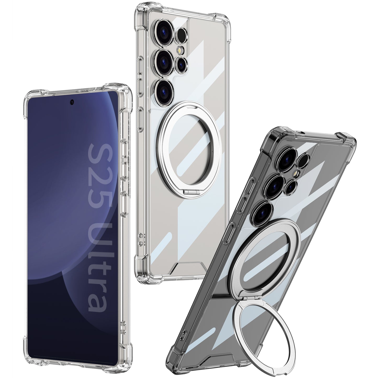 Transparent Shockproof Phone Cover With Magnetic Ring Holder For Galaxy S Series