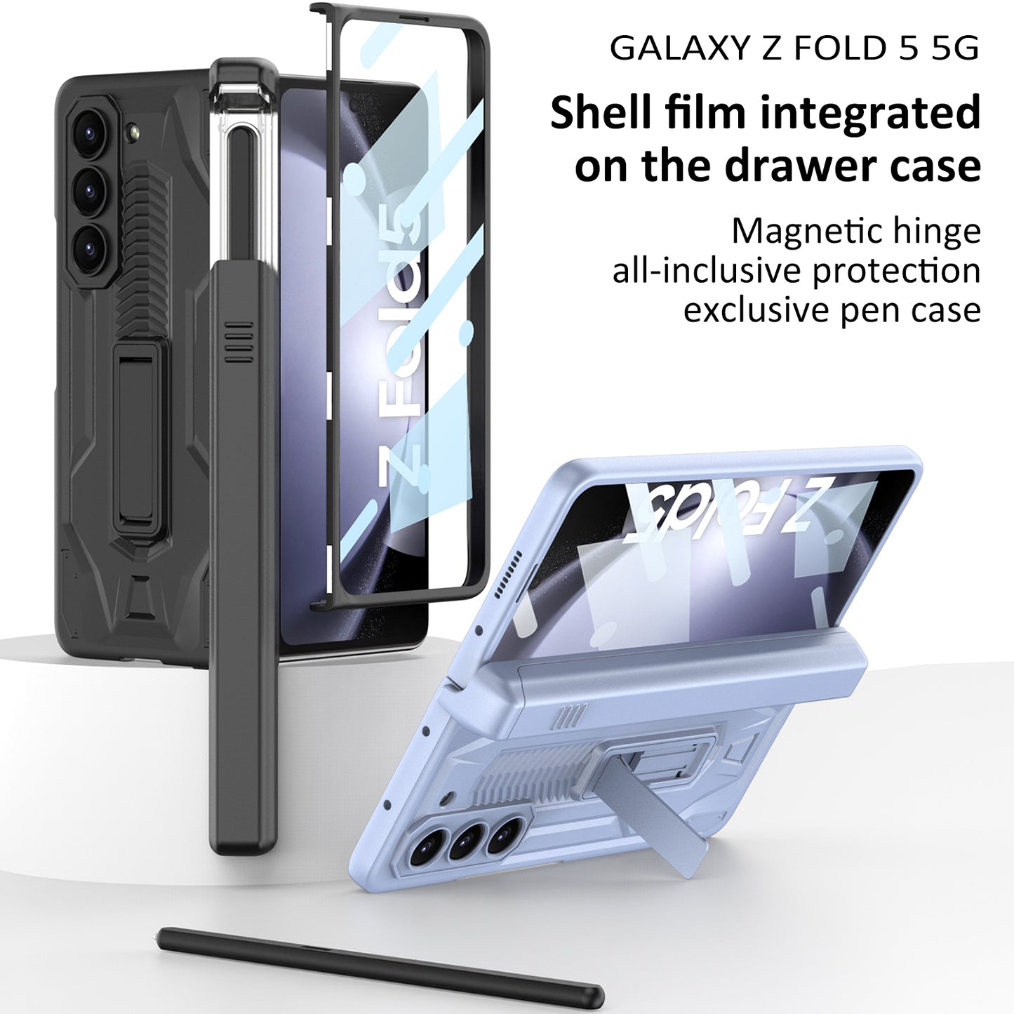 Armor All-included Magnetic Hinge Slide Pen Case Holder Phone Case With Back Screen Protector For Samsung Galaxy Z Fold3 Fold4 Fold5 - Mycasety Mycasety