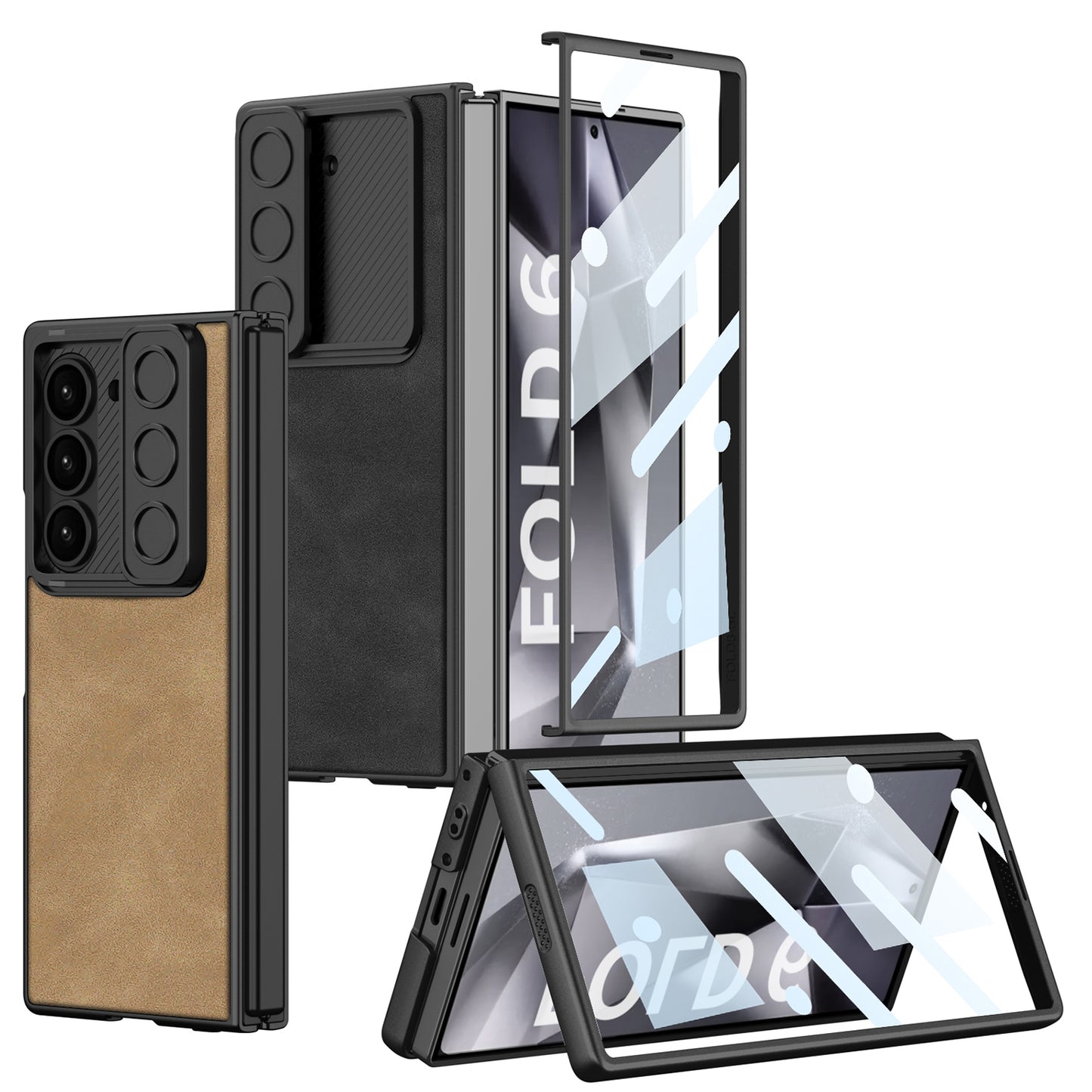 Leather Lens Slide Protector Shockproof Phone Case With Screen Protector For Galaxy Z Fold 6